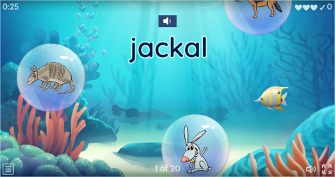 Wild Animals ESL Vocabulary Flying Fruit Game