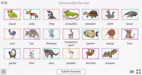 Wild Animals ESL Interactive Match Up Worksheet