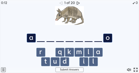 Wild Animals ESL Interactive Spell The Word Worksheet