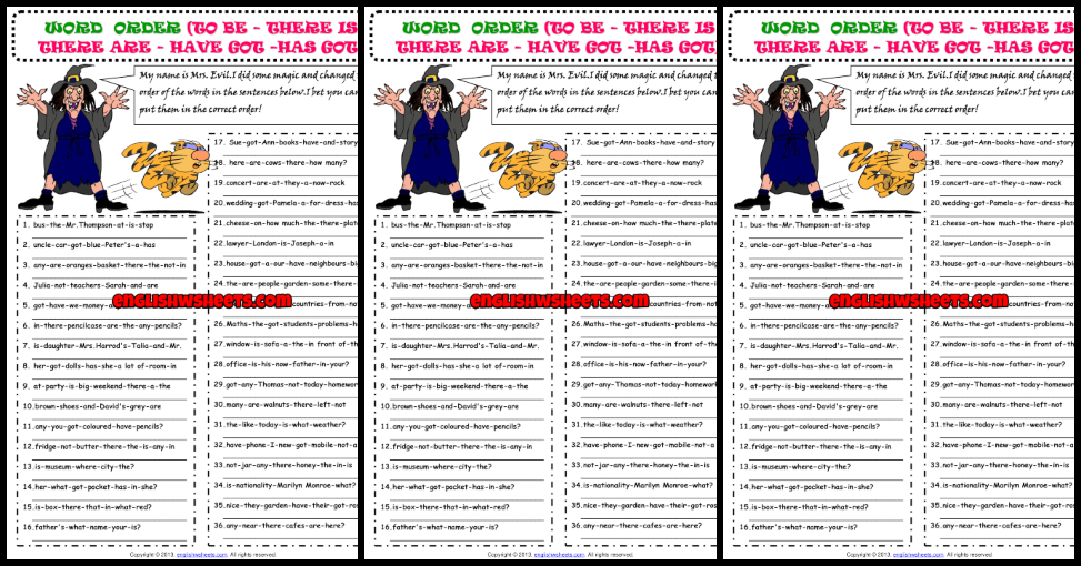 word order esl printable worksheets and exercises