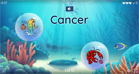 Zodiac Signs ESL Vocabulary Flying Fruit Game