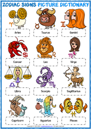 Zodiac Signs ESL Printable Picture Dictionary Worksheet
